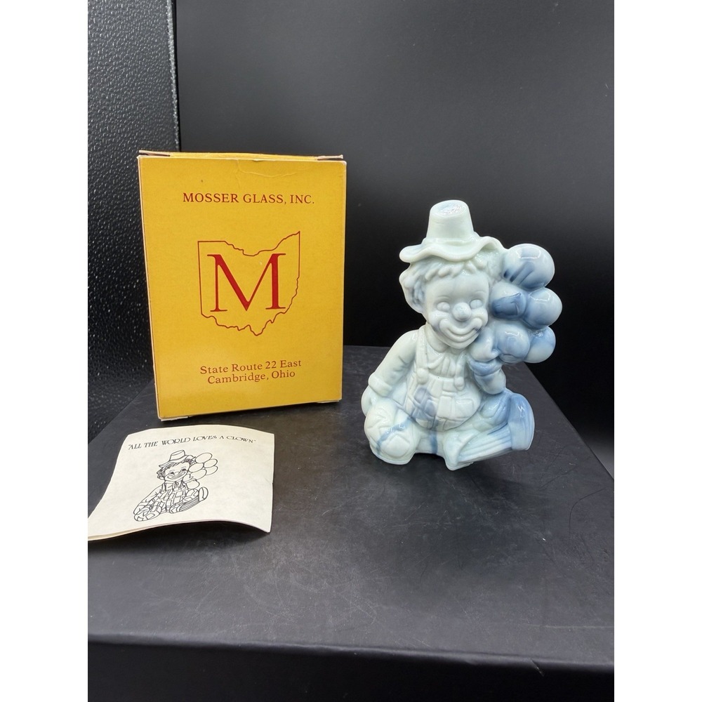 Mosser Glass All The World Loves A Clown Hoagy Blue Slag Uranium Figurine NOS